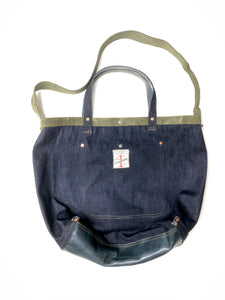 Cross Body Denim Leather Tote Bag