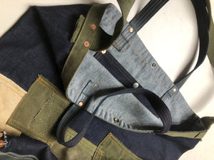 Cross Body Denim Leather Tote Bag / Patchwork