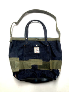 Cross Body Denim Leather Tote Bag / Patchwork