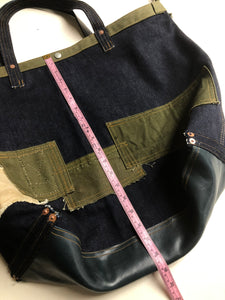 Cross Body Denim Leather Tote Bag / Patchwork