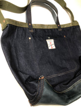 Cross Body Denim Leather Tote Bag