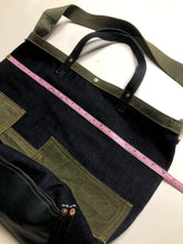 Cross Body Denim Leather Tote Bag / Patchwork