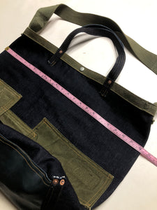 Cross Body Denim Leather Tote Bag / Patchwork