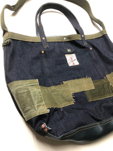 Cross Body Denim Leather Tote Bag / Patchwork