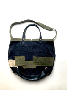 Cross Body Denim Leather Tote Bag / Patchwork