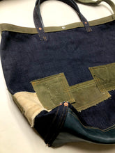 Cross Body Denim Leather Tote Bag / Patchwork